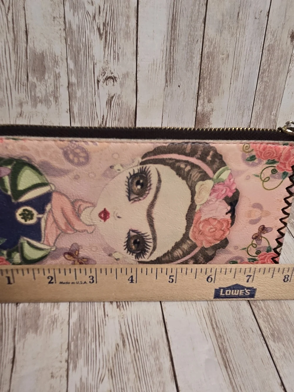 Frida Kahlo Inspired Faux Leather Wristlet Wallet Floral Zip Clutch